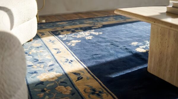 Chinese - peking room size antique blue 1920s wool rectangle knotted rug 10 Chinese - peking room size antique blue 1920s wool rectangle knotted rug (sku 23172) - in-room detail