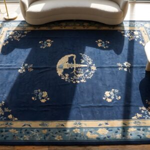 Chinese - Peking Room Size Antique Blue 1920s Wool Rectangle Knotted Rug (SKU 23172) - styled overhead view