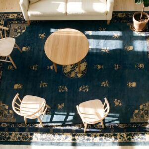 Antique Chinese - Peking Room Size Blue Rug (SKU 25027) - styled overhead view
