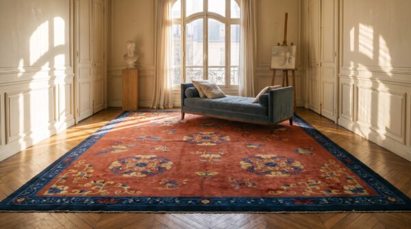 Antique chinese - peking room size wool coral rug 10 Antique chinese - peking room size wool coral rug (sku 24886) - room view