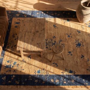 Antique Chinese - Peking Room Size Wool Gray Rug (SKU 22598) - styled overhead view
