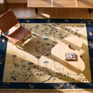 Antique Chinese - Peking Room Size Wool Ivory Rug (SKU 24848) - styled overhead view