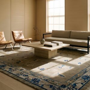 Chinese - Peking Wool Room Size Rectangle 1920s Knotted Ivory Antique Rug (SKU 25420) - room view
