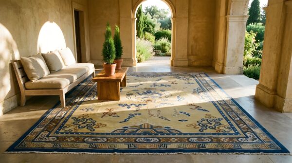 Antique chinese - peking room size wool yellow rug 10 Antique chinese - peking room size wool yellow rug (sku 25020) - room view