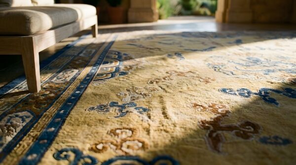 Antique chinese - peking room size wool yellow rug 11 Antique chinese - peking room size wool yellow rug (sku 25020) - in-room detail