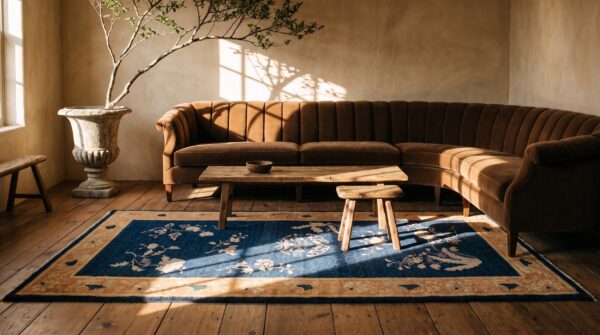 Antique chinese peking small scatter size wool blue rug 8 Antique chinese peking small scatter size wool blue rug (sku 24846) - room view