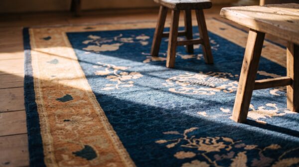 Antique chinese peking small scatter size wool blue rug 9 Antique chinese peking small scatter size wool blue rug (sku 24846) - in-room detail