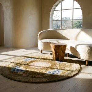 Antique Chinese Peking Small Scatter Size Wool Pile Brown Camel Round Rug (SKU 24725) - room view