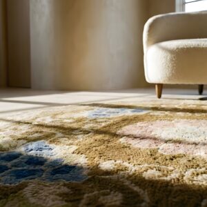 Antique Chinese Peking Small Scatter Size Wool Pile Brown Camel Round Rug (SKU 24725) - in-room detail
