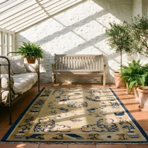 Antique Chinese Peking Small Scatter Size Wool Ivory Rug (SKU 24859) - room view
