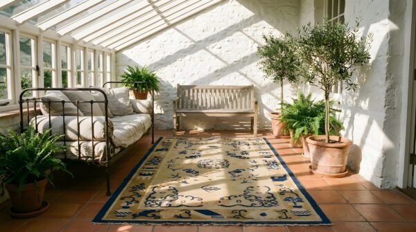 Antique chinese peking small scatter size wool ivory rug 8 Antique chinese peking small scatter size wool ivory rug (sku 24859) - room view