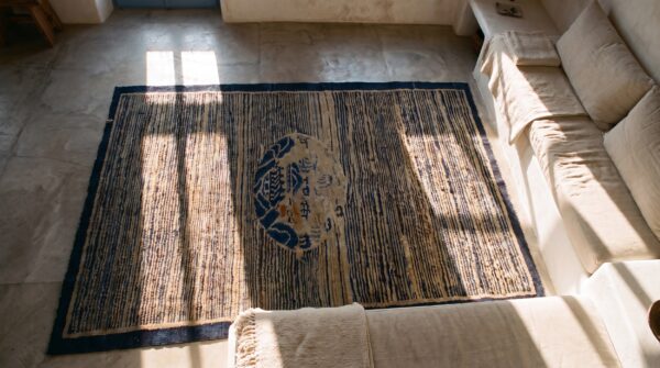 Antique chinese peking small scatter size wool multicolor rug 2 Antique chinese peking small scatter size wool multicolor rug (sku 24876) - styled overhead view