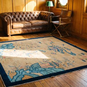 Antique Chinese Peking Small Scatter Size Wool Yellow Rug (SKU 22671) - room view