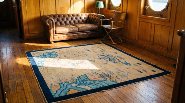 Antique chinese peking small scatter size wool yellow rug 6 Antique chinese peking small scatter size wool yellow rug (sku 22671) - room view