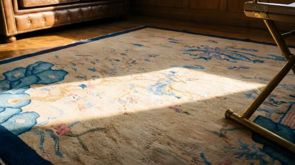 Antique chinese peking small scatter size wool yellow rug 7 Antique chinese peking small scatter size wool yellow rug (sku 22671) - in-room detail