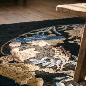 Antique Chinese Peking Square Small Scatter Size Wool Black Rug (SKU 19475) - in-room detail