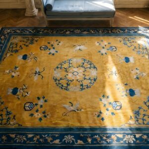 Antique Chinese - Peking Chinese Yellow 1890s Rug (SKU 22786) - styled overhead view