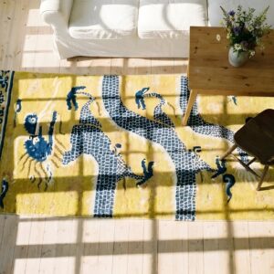 Antique Chinese Pillar Carpet Yellow Hallway Runner Rug (SKU 25194) - styled overhead view