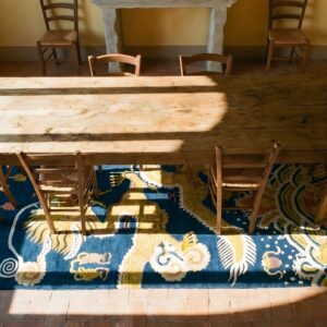 Antique Chinese Pillar Hallway Runner Rug (SKU 23470) - styled overhead view
