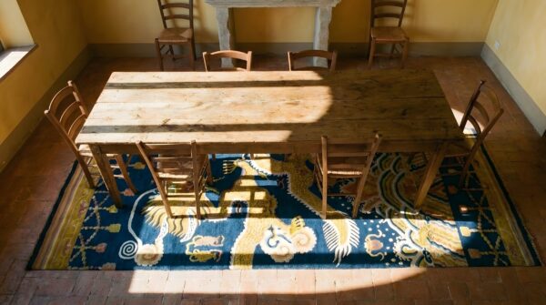 Antique chinese pillar hallway runner rug 2 Antique chinese pillar hallway runner rug (sku 23470) - styled overhead view