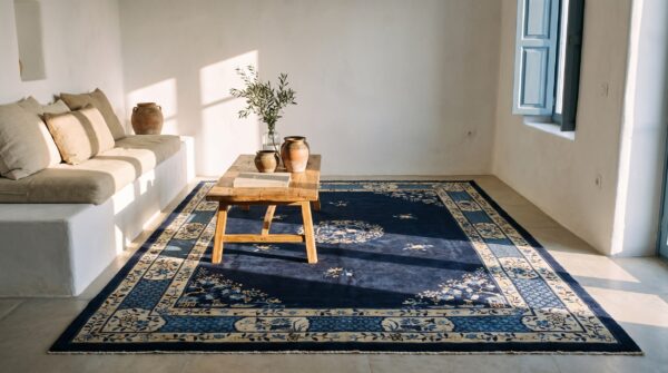 Chinese rectangle 1900s blue knotted - peking antique wool room size rug (sku 25301) - room view