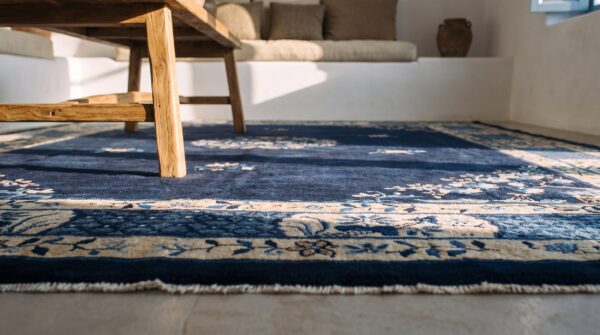 Chinese rectangle 1900s blue knotted - peking antique wool room size rug (sku 25301) - in-room detail