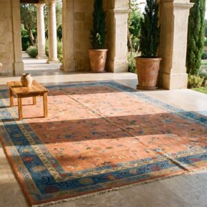 Chinese Wool Rectangle Knotted 1920s Room Size - Art Deco Antique Coral Rug (SKU 25718) - room view