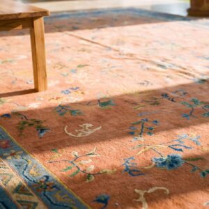 Chinese Wool Rectangle Knotted 1920s Room Size - Art Deco Antique Coral Rug (SKU 25718) - in-room detail