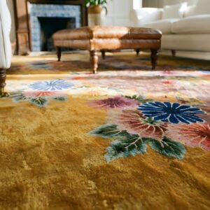 Chinese Knotted Rectangle - Art Deco Yellow Wool 1930s Antique Room Size Rug (SKU 25794) - in-room detail