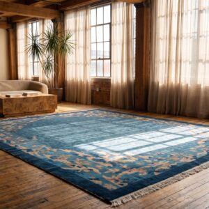 Antique Chinese Rectangle Blue Peking 1900s Wool Knotted Room Size Rug (SKU 22540) - room view