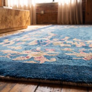 Antique Chinese Rectangle Blue Peking 1900s Wool Knotted Room Size Rug (SKU 22540) - in-room detail