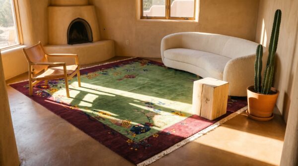 Chinese rectangle wool knotted green - art deco antique room size 1920s rug 8 Chinese rectangle wool knotted green - art deco antique room size 1920s rug (sku 25722) - room view