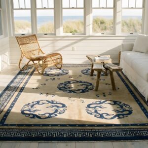 Antique Knotted Chinese Rectangle Ivory Room Size 1920s Wool - Peking Rug (SKU 25454) - room view