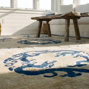 Antique Knotted Chinese Rectangle Ivory Room Size 1920s Wool - Peking Rug (SKU 25454) - in-room detail