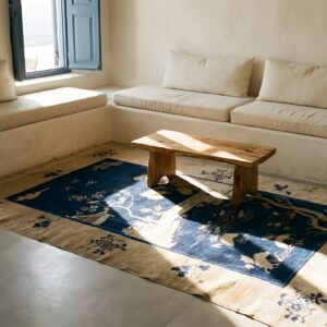 Wool Antique Chinese Rectangle - Peking 1920s Knotted Blue Small Scatter Size Rug (SKU 25587) - room view