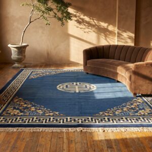 Knotted Chinese Rectangle Antique Wool - Peking Room Size Blue 1900s Rug (SKU 23086) - room view