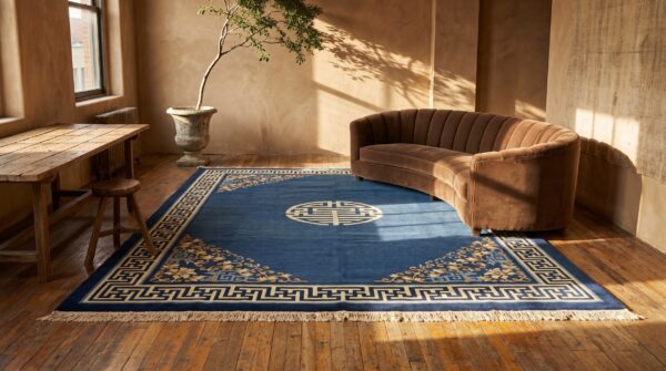 Knotted chinese rectangle antique wool - peking room size blue 1900s rug 10 Knotted chinese rectangle antique wool - peking room size blue 1900s rug (sku 23086) - room view