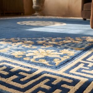 Knotted Chinese Rectangle Antique Wool - Peking Room Size Blue 1900s Rug (SKU 23086) - in-room detail