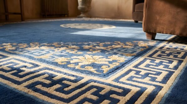Knotted chinese rectangle antique wool - peking room size blue 1900s rug 11 Knotted chinese rectangle antique wool - peking room size blue 1900s rug (sku 23086) - in-room detail