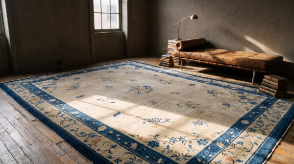Antique chinese rectangle room size ivory - peking knotted wool 1930s rug (sku 22703) - room view