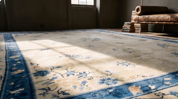Antique chinese rectangle room size ivory - peking knotted wool 1930s rug (sku 22703) - in-room detail