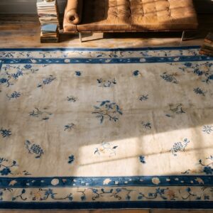 Antique Chinese Rectangle Room Size Ivory - Peking Knotted Wool 1930s Rug (SKU 22703) - styled overhead view