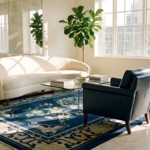 Chinese Rectangle Antique Small Scatter Size Wool - Peking Knotted 1920s Blue Rug (SKU 23546) - room view