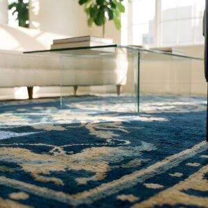 Chinese Rectangle Antique Small Scatter Size Wool - Peking Knotted 1920s Blue Rug (SKU 23546) - in-room detail