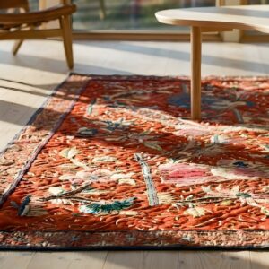 Antique Chinese Red Allover Flat Weave Square Rug (SKU 24478) - in-room detail