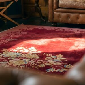 Chinese Room Size Antique 1920s Knotted - Art Deco Rectangle Wool Red Rug (SKU 22205) - in-room detail