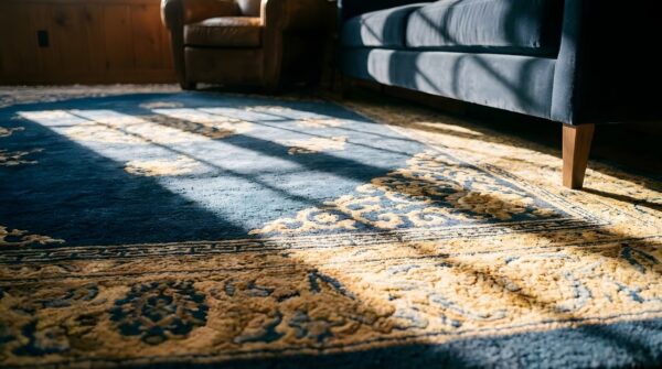 Wool knotted chinese room size 1920s antique blue - peking rectangle rug (sku 24773) - in-room detail