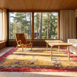 Knotted Chinese Wool Room Size Antique 1920s Yellow Rectangle - Art Deco Rug (SKU 25486) - room view