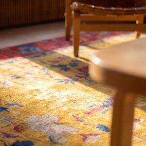 Knotted Chinese Wool Room Size Antique 1920s Yellow Rectangle - Art Deco Rug (SKU 25486) - in-room detail