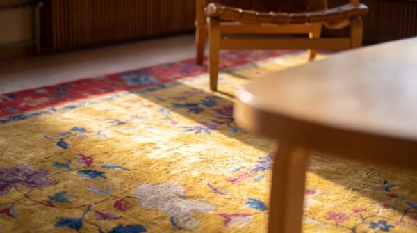 Knotted chinese wool room size antique 1920s yellow rectangle - art deco rug 10 Knotted chinese wool room size antique 1920s yellow rectangle - art deco rug (sku 25486) - in-room detail